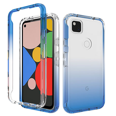 Silikon Hülle Handyhülle Ultra Dünn Flexible Schutzhülle Tasche Transparent Vorder und Rückseite 360 Grad Ganzkörper Farbverlauf für Google Pixel 4a Blau