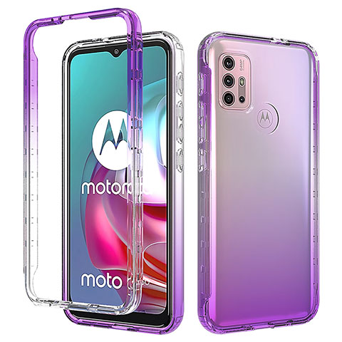 Silikon Hülle Handyhülle Ultra Dünn Flexible Schutzhülle Tasche Transparent Vorder und Rückseite 360 Grad Ganzkörper Farbverlauf für Motorola Moto G10 Power Violett