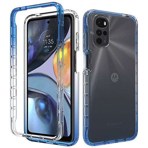 Silikon Hülle Handyhülle Ultra Dünn Flexible Schutzhülle Tasche Transparent Vorder und Rückseite 360 Grad Ganzkörper Farbverlauf für Motorola Moto G22 Blau