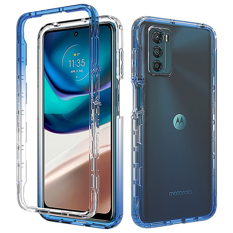 Silikon Hülle Handyhülle Ultra Dünn Flexible Schutzhülle Tasche Transparent Vorder und Rückseite 360 Grad Ganzkörper Farbverlauf für Motorola Moto G42 Blau