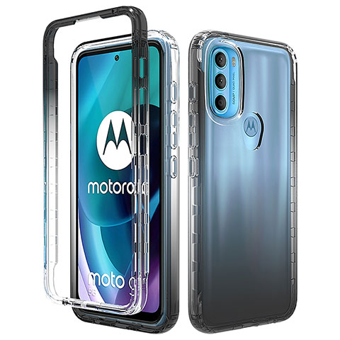 Silikon Hülle Handyhülle Ultra Dünn Flexible Schutzhülle Tasche Transparent Vorder und Rückseite 360 Grad Ganzkörper Farbverlauf für Motorola Moto G71 5G Schwarz