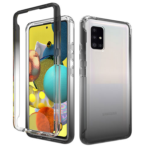 Silikon Hülle Handyhülle Ultra Dünn Flexible Schutzhülle Tasche Transparent Vorder und Rückseite 360 Grad Ganzkörper Farbverlauf für Samsung Galaxy A51 4G Dunkelgrau