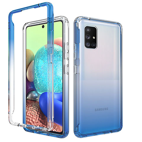 Silikon Hülle Handyhülle Ultra Dünn Flexible Schutzhülle Tasche Transparent Vorder und Rückseite 360 Grad Ganzkörper Farbverlauf für Samsung Galaxy A71 4G A715 Blau