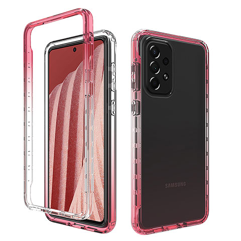 Silikon Hülle Handyhülle Ultra Dünn Flexible Schutzhülle Tasche Transparent Vorder und Rückseite 360 Grad Ganzkörper Farbverlauf für Samsung Galaxy A73 5G Rot