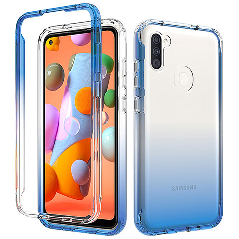 Silikon Hülle Handyhülle Ultra Dünn Flexible Schutzhülle Tasche Transparent Vorder und Rückseite 360 Grad Ganzkörper Farbverlauf für Samsung Galaxy M11 Blau