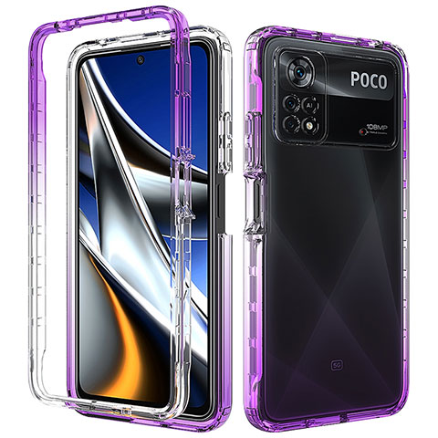 Silikon Hülle Handyhülle Ultra Dünn Flexible Schutzhülle Tasche Transparent Vorder und Rückseite 360 Grad Ganzkörper Farbverlauf für Xiaomi Poco X4 Pro 5G Violett