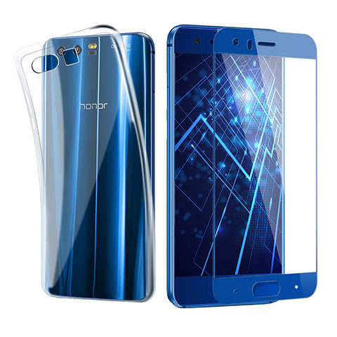 Silikon Hülle Handyhülle Ultra Dünn Schutzhülle Durchsichtig Transparent mit Schutzfolie für Huawei Honor 9 Blau