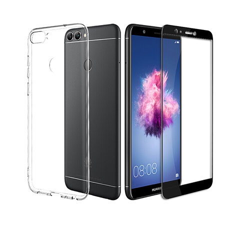 Silikon Hülle Handyhülle Ultra Dünn Schutzhülle Durchsichtig Transparent mit Schutzfolie für Huawei P Smart Schwarz