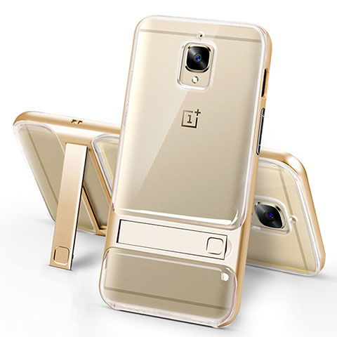 Silikon Hülle Handyhülle Ultra Dünn Schutzhülle Durchsichtig Transparent mit Ständer für OnePlus 3 Gold