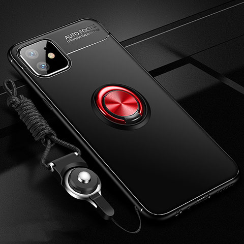 Silikon Hülle Handyhülle Ultra Dünn Schutzhülle Flexible Tasche Silikon mit Magnetisch Fingerring Ständer N03 für Apple iPhone 12 Rot und Schwarz