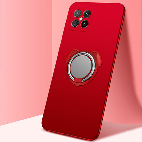 Silikon Hülle Handyhülle Ultra Dünn Schutzhülle Flexible Tasche Silikon mit Magnetisch Fingerring Ständer T01 für Huawei Nova 8 SE 5G Rot