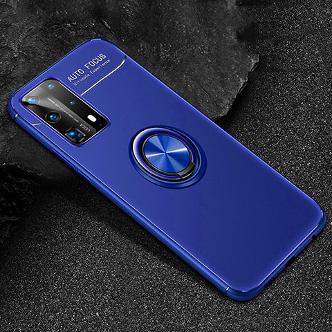 Silikon Hülle Handyhülle Ultra Dünn Schutzhülle Flexible Tasche Silikon mit Magnetisch Fingerring Ständer T01 für Huawei P40 Pro+ Plus Blau