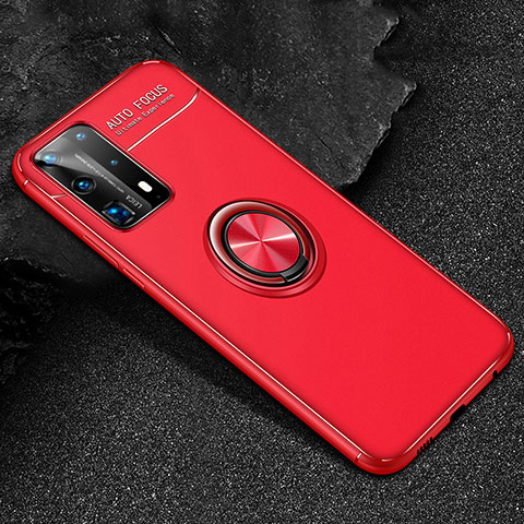 Silikon Hülle Handyhülle Ultra Dünn Schutzhülle Flexible Tasche Silikon mit Magnetisch Fingerring Ständer T01 für Huawei P40 Pro+ Plus Rot