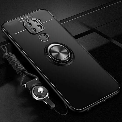 Silikon Hülle Handyhülle Ultra Dünn Schutzhülle Flexible Tasche Silikon mit Magnetisch Fingerring Ständer T01 für Xiaomi Redmi 10X 4G Schwarz