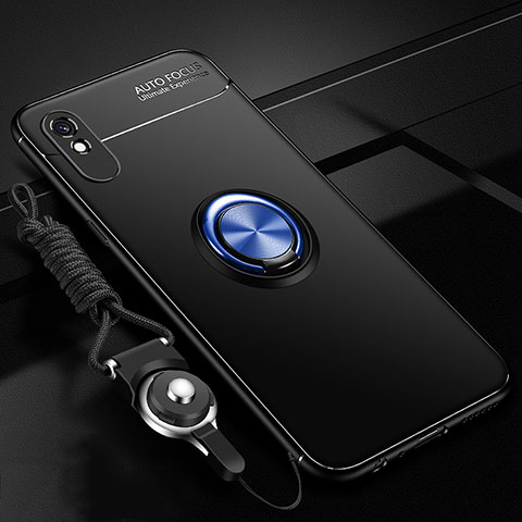 Silikon Hülle Handyhülle Ultra Dünn Schutzhülle Flexible Tasche Silikon mit Magnetisch Fingerring Ständer T01 für Xiaomi Redmi 9AT Blau und Schwarz