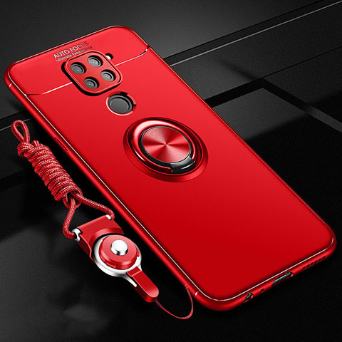 Silikon Hülle Handyhülle Ultra Dünn Schutzhülle Flexible Tasche Silikon mit Magnetisch Fingerring Ständer T01 für Xiaomi Redmi Note 9 Rot