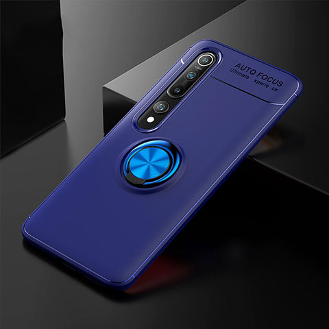 Silikon Hülle Handyhülle Ultra Dünn Schutzhülle Flexible Tasche Silikon mit Magnetisch Fingerring Ständer T02 für Xiaomi Mi 10 Blau