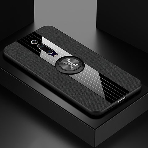 Silikon Hülle Handyhülle Ultra Dünn Schutzhülle Flexible Tasche Silikon mit Magnetisch Fingerring Ständer T02 für Xiaomi Mi 9T Pro Schwarz