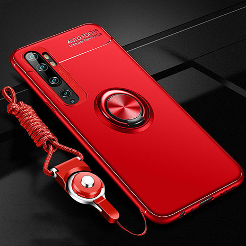Silikon Hülle Handyhülle Ultra Dünn Schutzhülle Flexible Tasche Silikon mit Magnetisch Fingerring Ständer T02 für Xiaomi Mi Note 10 Pro Rot