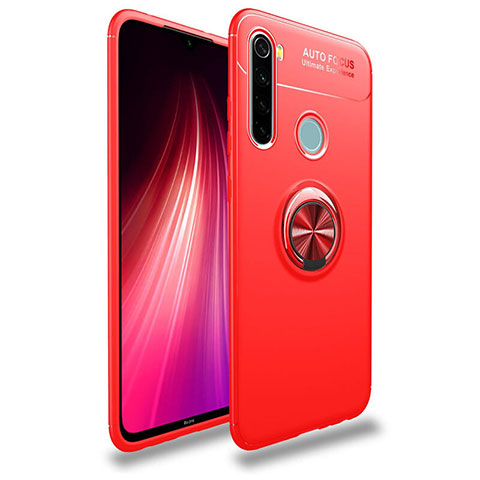 Silikon Hülle Handyhülle Ultra Dünn Schutzhülle Flexible Tasche Silikon mit Magnetisch Fingerring Ständer T02 für Xiaomi Redmi Note 8 Rot