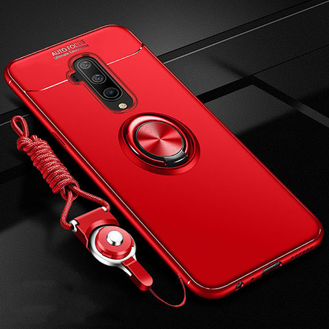 Silikon Hülle Handyhülle Ultra Dünn Schutzhülle Flexible Tasche Silikon mit Magnetisch Fingerring Ständer T03 für OnePlus 7T Pro Rot
