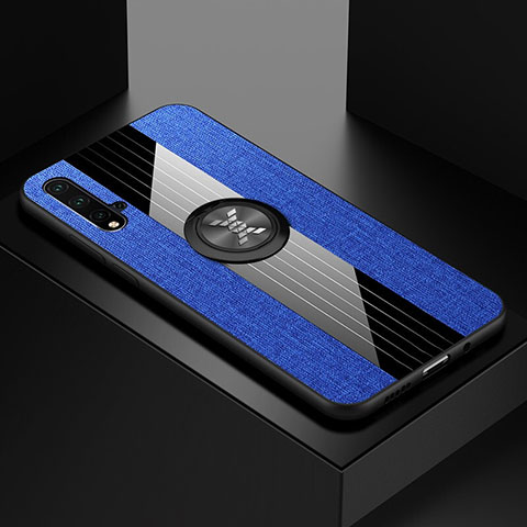 Silikon Hülle Handyhülle Ultra Dünn Schutzhülle Flexible Tasche Silikon mit Magnetisch Fingerring Ständer T04 für Huawei Nova 5 Pro Blau
