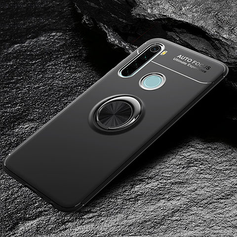 Silikon Hülle Handyhülle Ultra Dünn Schutzhülle Flexible Tasche Silikon mit Magnetisch Fingerring Ständer T04 für Xiaomi Redmi Note 8 Schwarz
