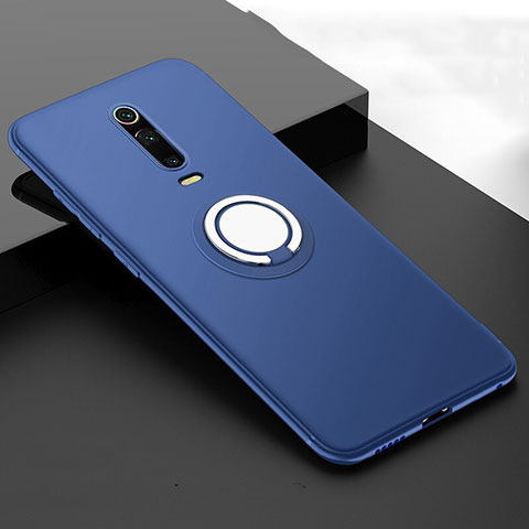 Silikon Hülle Handyhülle Ultra Dünn Schutzhülle Flexible Tasche Silikon mit Magnetisch Fingerring Ständer T06 für Xiaomi Redmi K20 Pro Blau