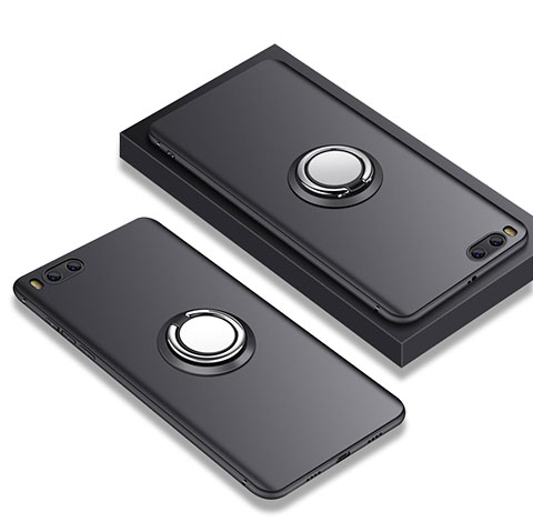 Silikon Hülle Handyhülle Ultra Dünn Schutzhülle Silikon mit Fingerring Ständer A02 für Xiaomi Mi Note 3 Schwarz