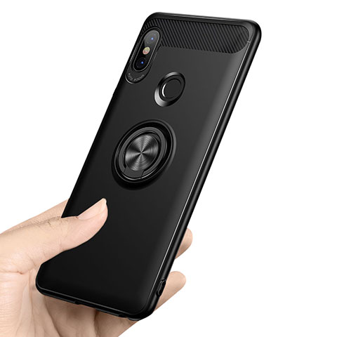 Silikon Hülle Handyhülle Ultra Dünn Schutzhülle Silikon mit Fingerring Ständer A02 für Xiaomi Redmi Note 5 AI Dual Camera Schwarz