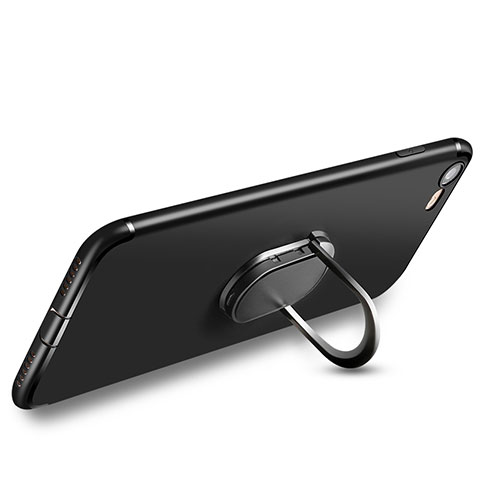 Silikon Hülle Handyhülle Ultra Dünn Schutzhülle Silikon mit Fingerring Ständer für Apple iPhone SE3 (2022) Schwarz
