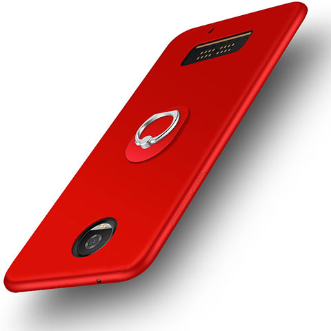 Silikon Hülle Handyhülle Ultra Dünn Schutzhülle Silikon mit Fingerring Ständer für Motorola Moto Z Play Rot