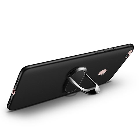 Silikon Hülle Handyhülle Ultra Dünn Schutzhülle Silikon mit Fingerring Ständer für Xiaomi Mi Max 2 Schwarz