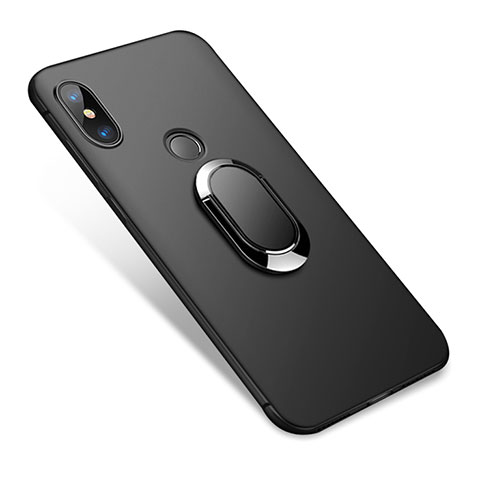 Silikon Hülle Handyhülle Ultra Dünn Schutzhülle Silikon mit Fingerring Ständer für Xiaomi Redmi Note 5 AI Dual Camera Schwarz