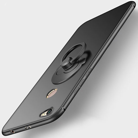 Silikon Hülle Handyhülle Ultra Dünn Schutzhülle Silikon mit Fingerring Ständer für Xiaomi Redmi Note 5A Pro Schwarz