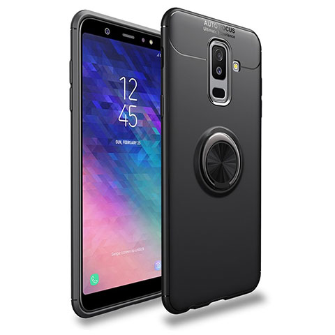 Silikon Hülle Handyhülle Ultra Dünn Schutzhülle Silikon mit Magnetisch Fingerring Ständer A03 für Samsung Galaxy A6 Plus Schwarz