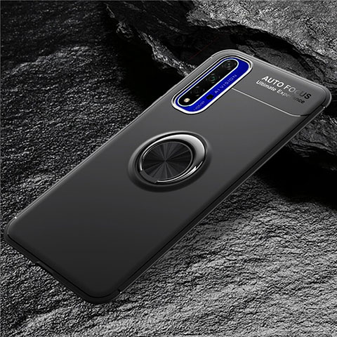 Silikon Hülle Handyhülle Ultra Dünn Schutzhülle Silikon mit Magnetisch Fingerring Ständer für Huawei Honor 20 Schwarz