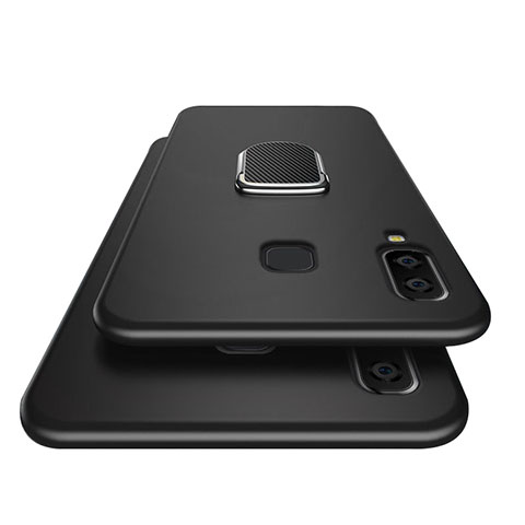 Silikon Hülle Handyhülle Ultra Dünn Schutzhülle Silikon mit Magnetisch Fingerring Ständer für Samsung Galaxy A9 Star SM-G8850 Schwarz
