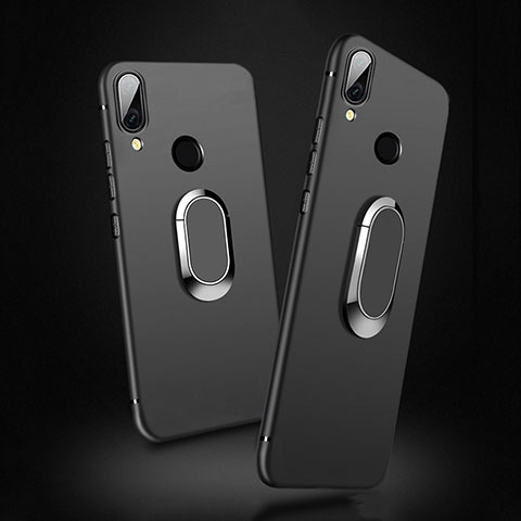 Silikon Hülle Handyhülle Ultra Dünn Schutzhülle Silikon mit Magnetisch Fingerring Ständer für Xiaomi Redmi 7 Schwarz