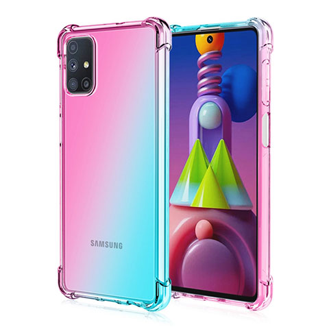 Silikon Hülle Handyhülle Ultra Dünn Schutzhülle Tasche Durchsichtig Transparent Farbverlauf für Samsung Galaxy M51 Cyan
