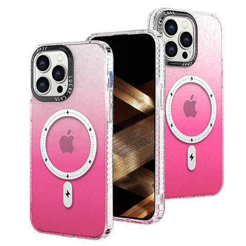 Silikon Hülle Handyhülle Ultra Dünn Schutzhülle Tasche Durchsichtig Transparent Farbverlauf mit Mag-Safe Magnetic Magnetisch für Apple iPhone 14 Pro Max Pink
