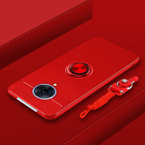 Silikon Hülle Handyhülle Ultra Dünn Schutzhülle Tasche Flexible mit Magnetisch Fingerring Ständer A01 für Vivo Nex 3 Rot