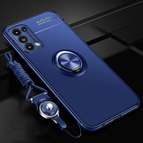 Silikon Hülle Handyhülle Ultra Dünn Schutzhülle Tasche Flexible mit Magnetisch Fingerring Ständer A02 für Oppo Reno5 5G Blau