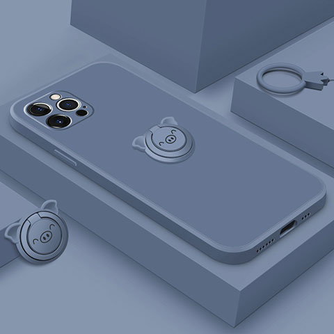 Silikon Hülle Handyhülle Ultra Dünn Schutzhülle Tasche Flexible mit Magnetisch Fingerring Ständer A07 für Apple iPhone 15 Pro Blau