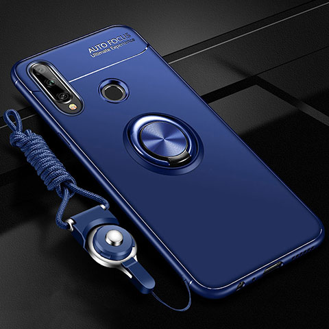 Silikon Hülle Handyhülle Ultra Dünn Schutzhülle Tasche Flexible mit Magnetisch Fingerring Ständer für Huawei Enjoy 10 Plus Blau