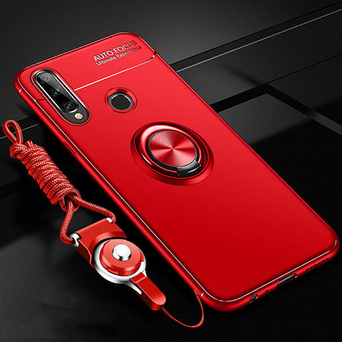 Silikon Hülle Handyhülle Ultra Dünn Schutzhülle Tasche Flexible mit Magnetisch Fingerring Ständer für Huawei Enjoy 10 Plus Rot