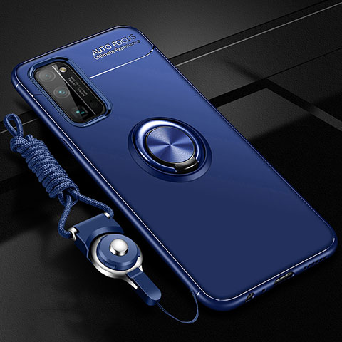 Silikon Hülle Handyhülle Ultra Dünn Schutzhülle Tasche Flexible mit Magnetisch Fingerring Ständer für Huawei Honor 30 Pro+ Plus Blau
