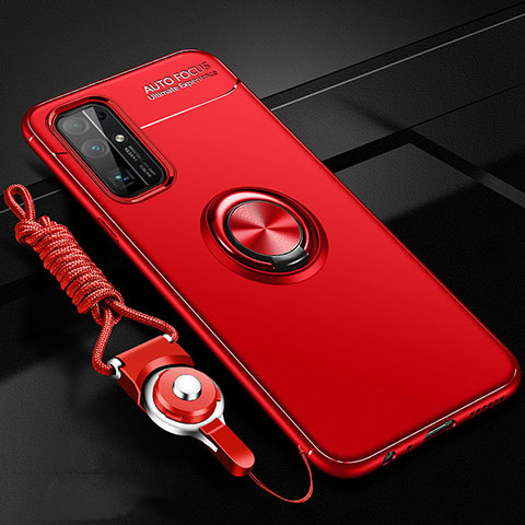 Silikon Hülle Handyhülle Ultra Dünn Schutzhülle Tasche Flexible mit Magnetisch Fingerring Ständer für Huawei Honor 30 Rot