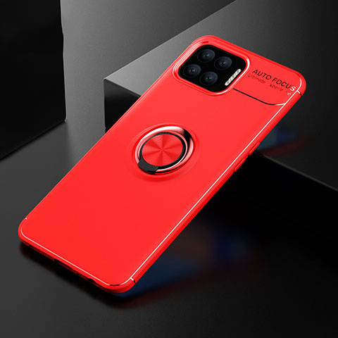 Silikon Hülle Handyhülle Ultra Dünn Schutzhülle Tasche Flexible mit Magnetisch Fingerring Ständer für Oppo A73 (2020) Rot