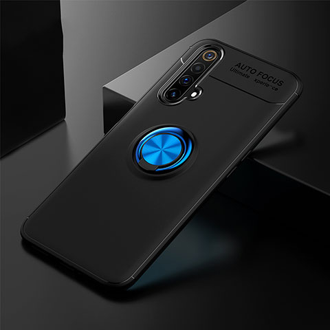 Silikon Hülle Handyhülle Ultra Dünn Schutzhülle Tasche Flexible mit Magnetisch Fingerring Ständer für Realme X3 Blau und Schwarz